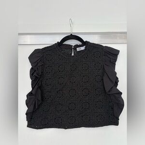 Zara Elegant Black Crochet Blouse